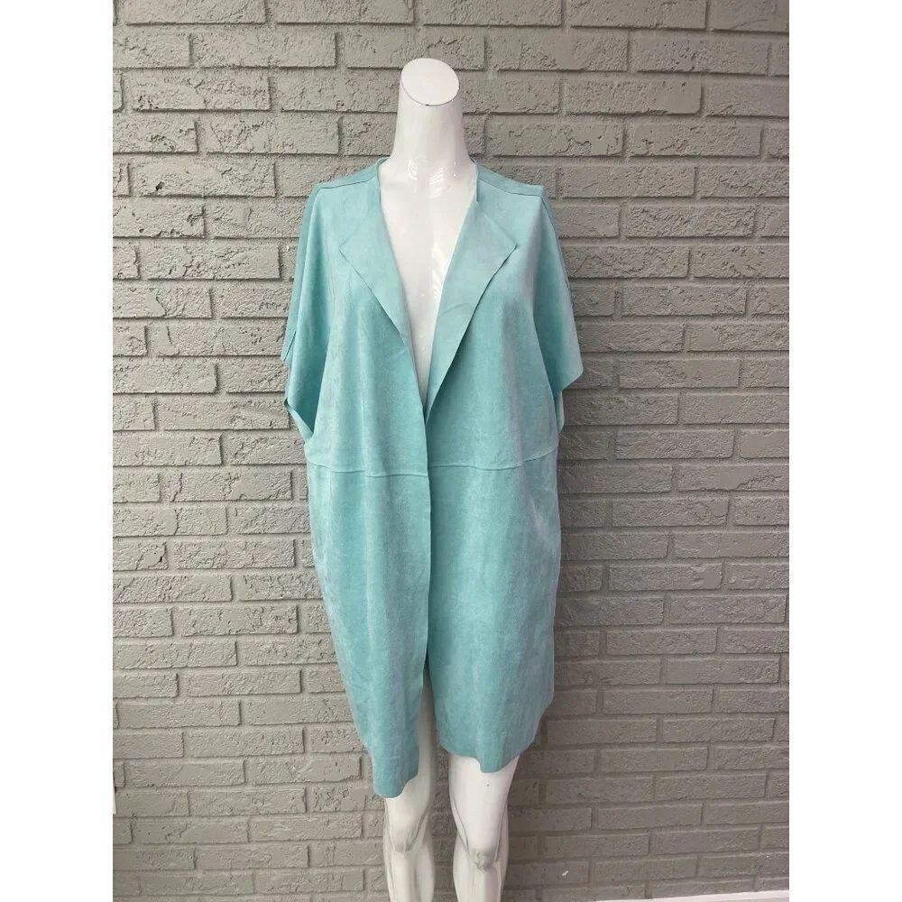 Chico’s Women's Mint Faux Suede Draped Jacket Duster Size 2 (12/14)